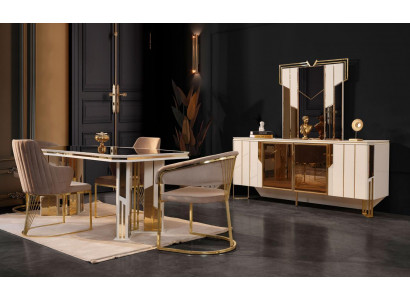 Kompletní jídelní sestava Jídelní kout Jídelna Jídelní stůl židle Bílý set 9 kusů