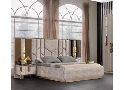 Ložnice manželská postel s nočními stolky 3 dílná béžová luxusní garnitura