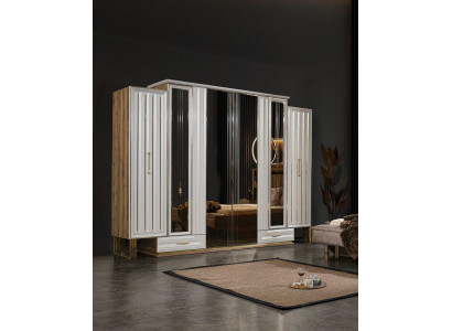 Šatní skříň Luxus šatní skříň dřevěná skříň se zrcadlem Beige