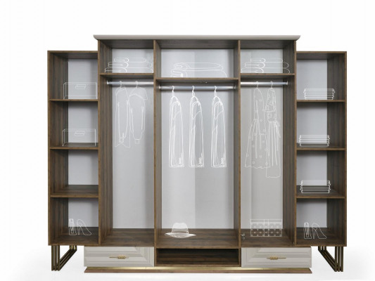 Šatní skříň Luxus šatní skříň dřevěná skříň se zrcadlem Beige