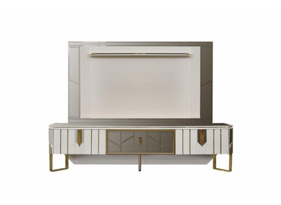 Wohnwand Sideboard TV Ständer RTV Lowboard Weiß Wohnzimmer Panel Holz -> Obývací stěna Konzolový stolek TV Stojan RTV Nízký stolek Bílý Obývací panel Dřevo