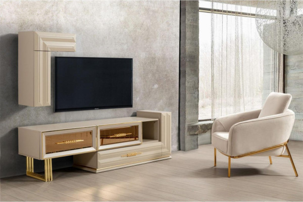 Obývací stěna RTV nízký stolek Komoda TV stojan Válcové skříň Beige Moderní
