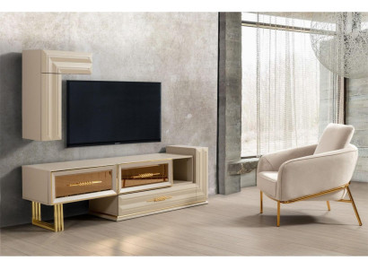 Obývací stěna RTV nízký stolek Komoda TV stojan Válcové skříň Beige Moderní