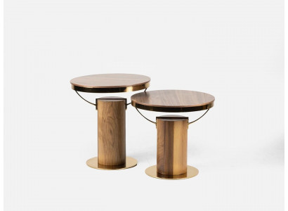 2x kulatý konferenční stolek hnědý obývací pokoj, moderní designový konferenční stolek.