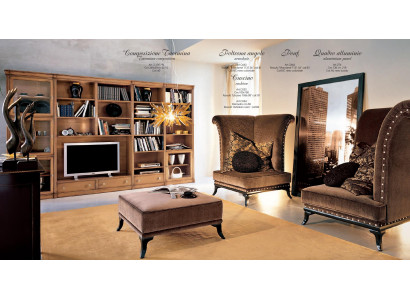 Luxusní sada 3 kusů. Design 2x křeslo, taburet, dřevěné obývací soupravy, nábytek, pohovka, gauč, nový