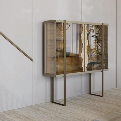 Obývací pokoj Barevný nábytek Skříň Dřevo Sklo Skříň Nábytek Luxus Design Nový