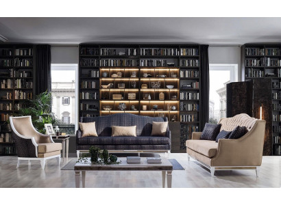 Moderní obývací pokojová sedací souprava čalouněná třísedák designérský křeslo 3 kusy