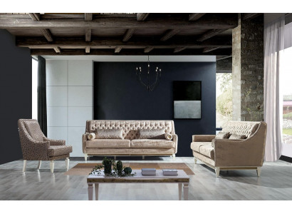 Beige Chesterfield sofa set 4+3 seater Stylish armchair Design Set