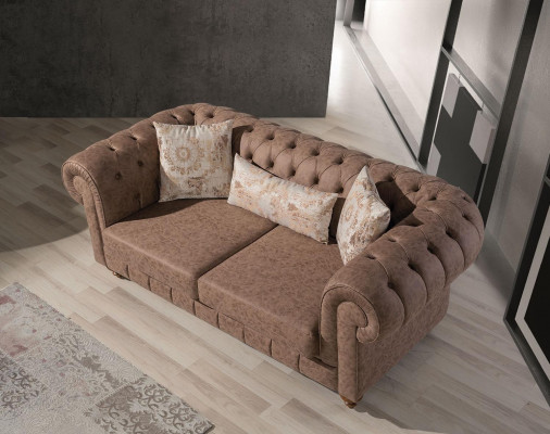 Bílo-hnědá sada Chesterfieldských sedaček, designové pohovky, luxusní sestava 3+2+1