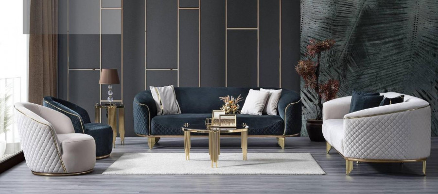 Designer Sofa Set 4 kusy Obývací sestava 3místná pohovka Křeslo Moderní design