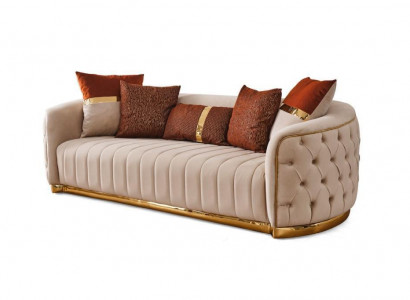 Beige textilie třísedák moderního designu luxusní pohovka Chesterfield Beige.