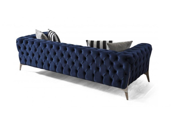 Chesterfield Sofa 3místná modrá sametová luxusní sedací souprava do obývacího pokoje