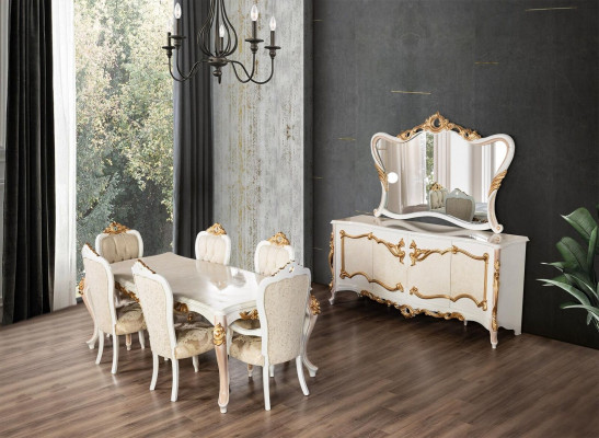 Luxusní set jídelny jídelní stůl židle XL stůl stoly židle dřevo design 7 kusů Nové