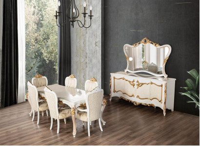 Luxusní set jídelny jídelní stůl židle XL stůl stoly židle dřevo design 7 kusů Nové