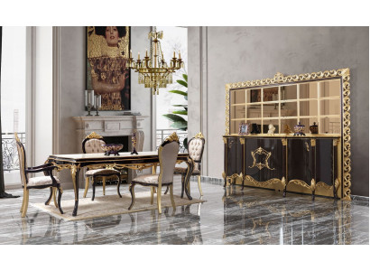 Luxus jídelní sestava jídelna jídelní stůl židle dřevo 10 ks hnědé sideboard