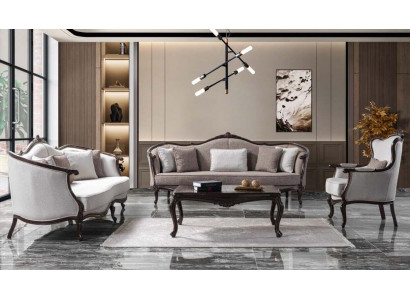 Sofa set Třísedadlová sedačka Látka Sedací souprava Šedá Pohovka s potahem