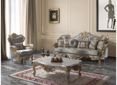 Luxusní gauč Sedačková sada Kompletní sada sedacího nábytku Šedá látková sedačka