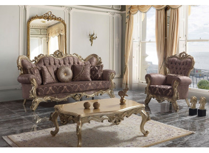Chesterfield sada pohovka Pohovka Pohovka Fialová lila látková sada