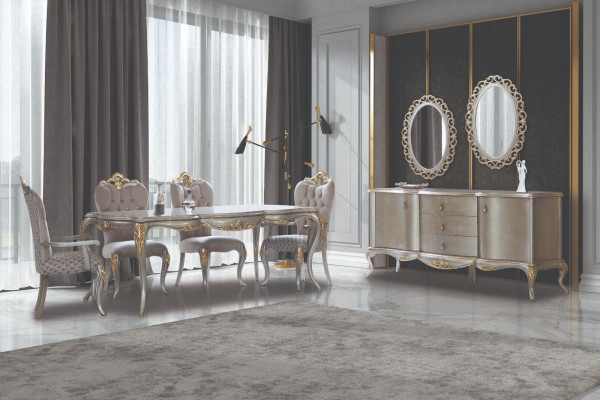 Kompletní jídelní sestava stůl sideboard jídelna jídelní stůl dřevo set 12 kusů béžová.