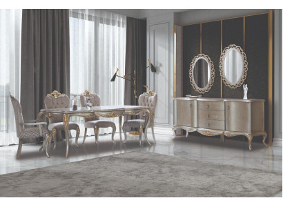 Kompletní jídelní sestava stůl sideboard jídelna jídelní stůl dřevo set 12 kusů béžová.