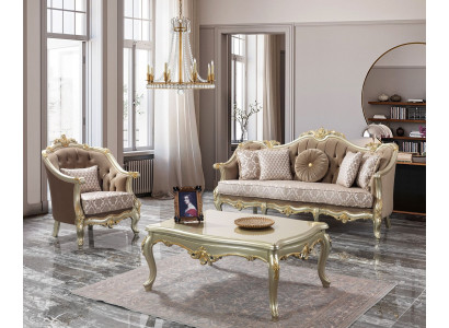 Couch Sedací souprava třímístná křeslo Sedací souprava Beige potahová sedací souprava