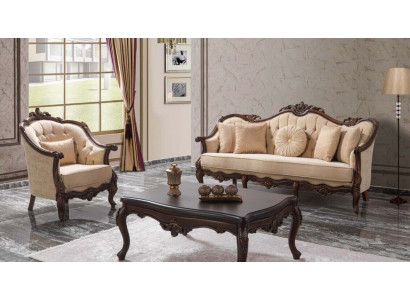 Čalouněná sedací souprava Chesterfield Garnitur, látková sedací souprava Beige Set.
