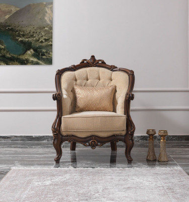 Čalouněná sedací souprava Chesterfield Garnitur, látková sedací souprava Beige Set.