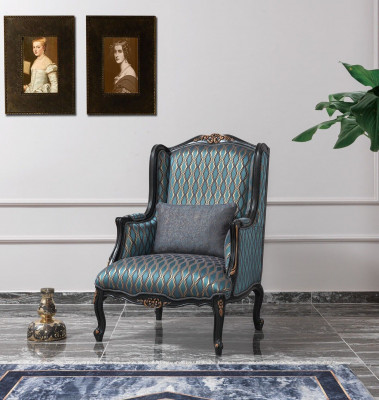 Chesterfield sofa set three-seater armchair fabric coffee table blue new