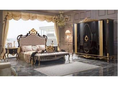 Chesterfield Luxus ložnice s postelí manželskou postelí 5dílná černá garnitura
