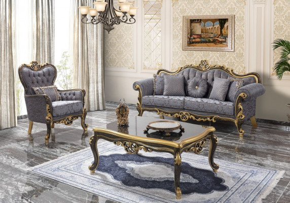 Chesterfield sedací souprava čalouněná sedací souprava modrá třímístná sedačka křeslo set
