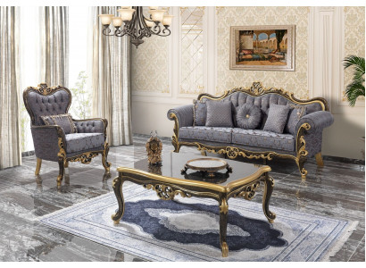 Chesterfield sedací souprava čalouněná sedací souprava modrá třímístná sedačka křeslo set