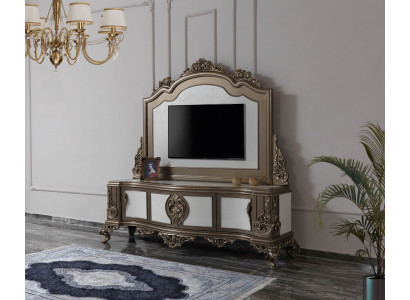 Obývací pokoj TV stojan TV komoda nízká linka dřevo hnědý stůl luxusní