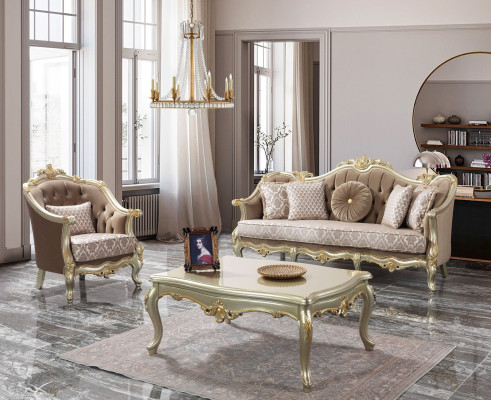 Lát překrytí čalouněná sestava pohovka Chesterfield Beige Set
