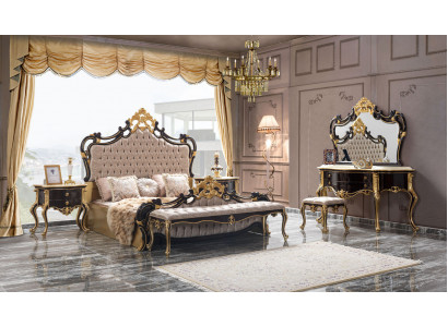 Manželská sada Chesterfield Luxus ložnice postel 6 dílná černá postele