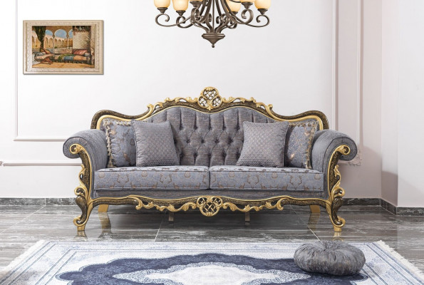 Sofa Chesterfield Sedací souprava Modrá Třísedák Sedačka Set