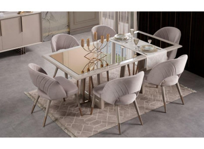 Jídelní set nábytku, jídelní souprava 7 dílů, stůl židle Beige dřevo.