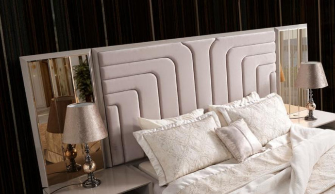 Garnitur Doppelbett Bett Beige Holz Luxus Modern Schlafzimmer Set 3tlg