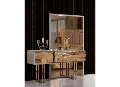 Stůl na líčení Konzolový stůl Toaletní stůl Toaletní komoda Dřevo Beige Zlato