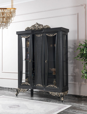 Vitrína Skříň Vitrínová skříň Skříně Obývací pokoj Sklo Šedá Dřevo Nové