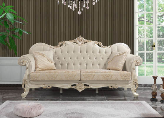 Třísedák pohovka 3sedadlo textilní pohovka potahová pohovka béžový textil Chesterfield.