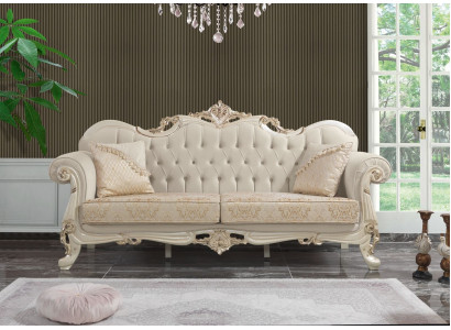 Třísedák pohovka 3sedadlo textilní pohovka potahová pohovka béžový textil Chesterfield.