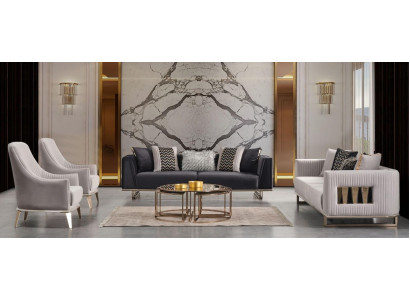 Sedačka Souprava Pohovka Třísedáčková Sada Křeslo Šedá látková sestava 3 kusy