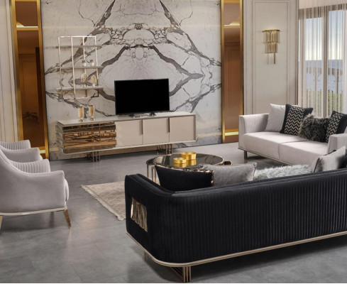 Sedačka Souprava Pohovka Třísedáčková Sada Křeslo Šedá látková sestava 3 kusy