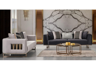 Moderní sedací souprava třímístná šedá modrá set 2 kusy designového pohovky