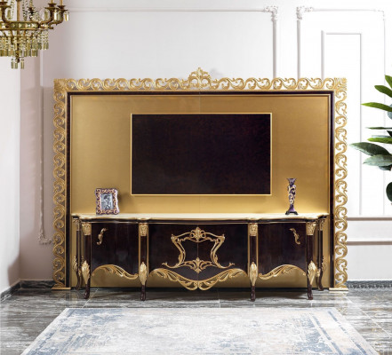 TV stojan Sideboard RTV Lowboard Dřevo Zlatý Obývací stůl Luxus
