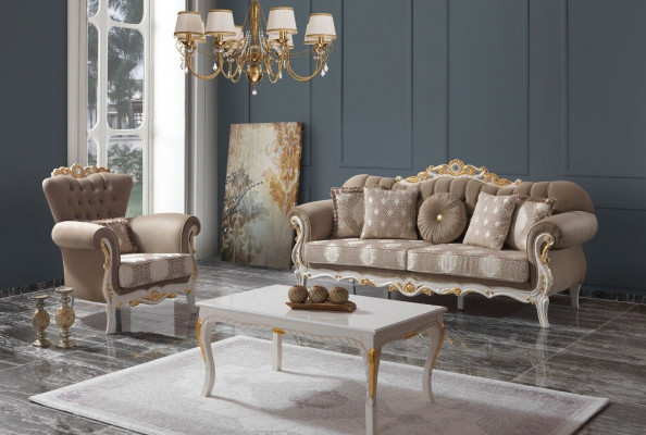 Sedačka - polstrovaná sedačka - pohovka - křeslo hnědá látková sedací souprava Chesterfield set 3+1