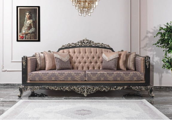 Třísedatová pohovka 3-sedačková potahová pohovka látková pohovka Beige Barokní gauče
