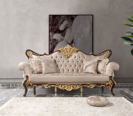 Třísedák 3-sedačka Potahová lůžka Beige Barokní Polyester