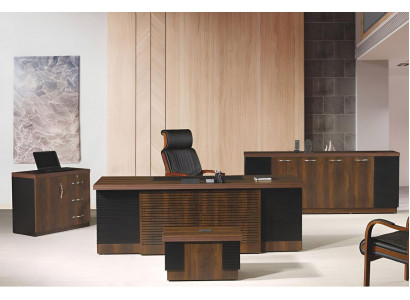 Kancelářský stůl Kancelářský nábytek Kancelářský soubor Psací stůl Sada 4 kusy Dřevo Hnědá Kancelář