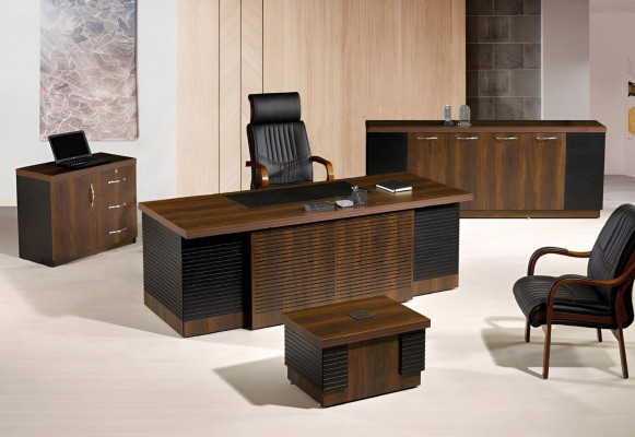 Kancelářský stůl Kancelářský nábytek Kancelářský soubor Psací stůl Sada 4 kusy Dřevo Hnědá Kancelář